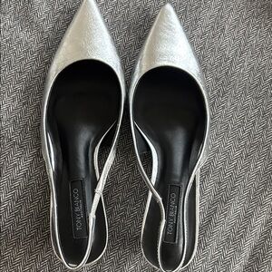 Tony Bianco Silver Pointed Toe Women's Slingback Shoes - 8